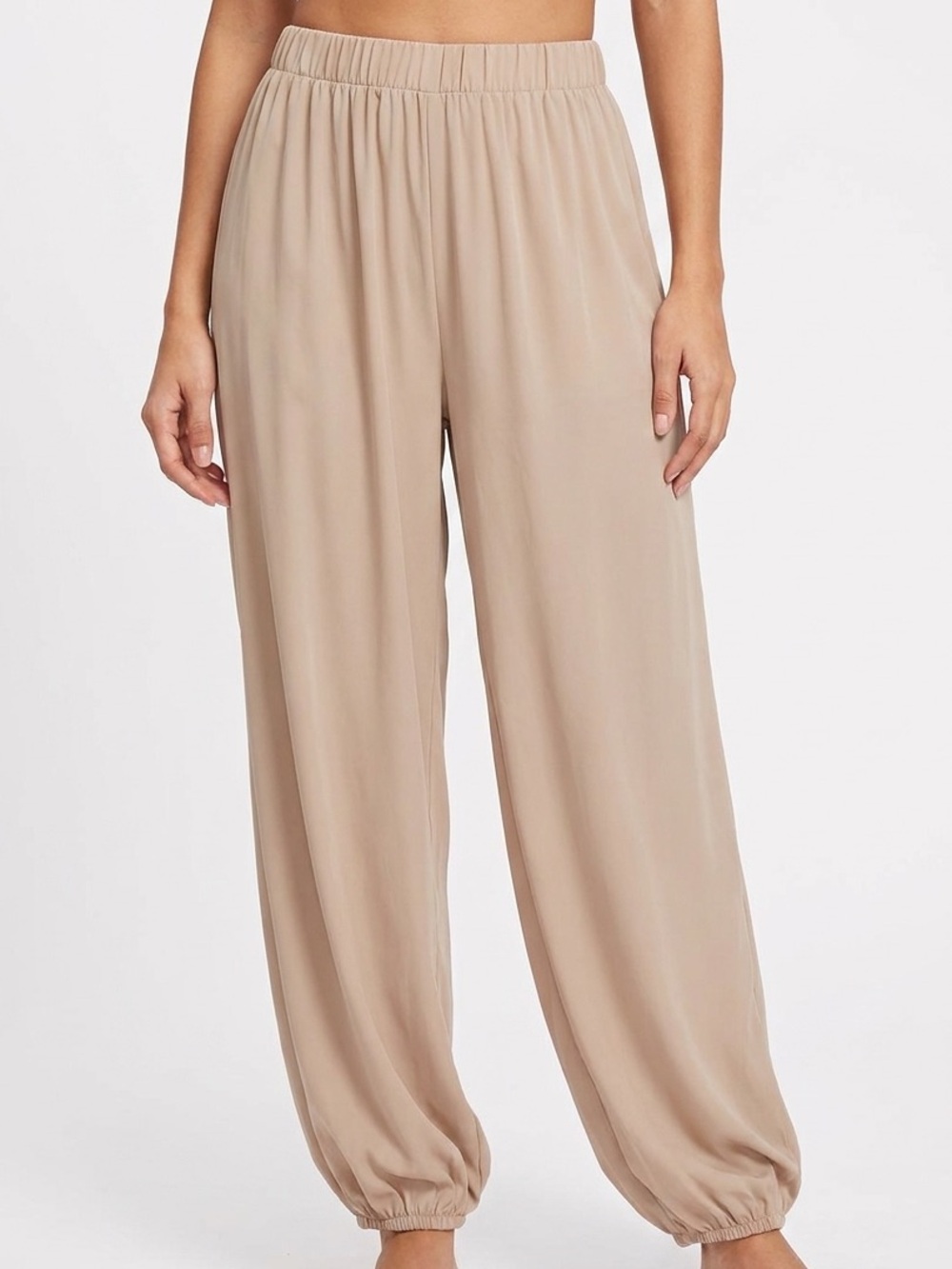 H&M Beige Elastic-Waist Balloon Cuffed Hem Soft Sheer Fabric